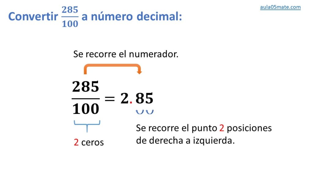 convertir de fracción decimal a número decimal