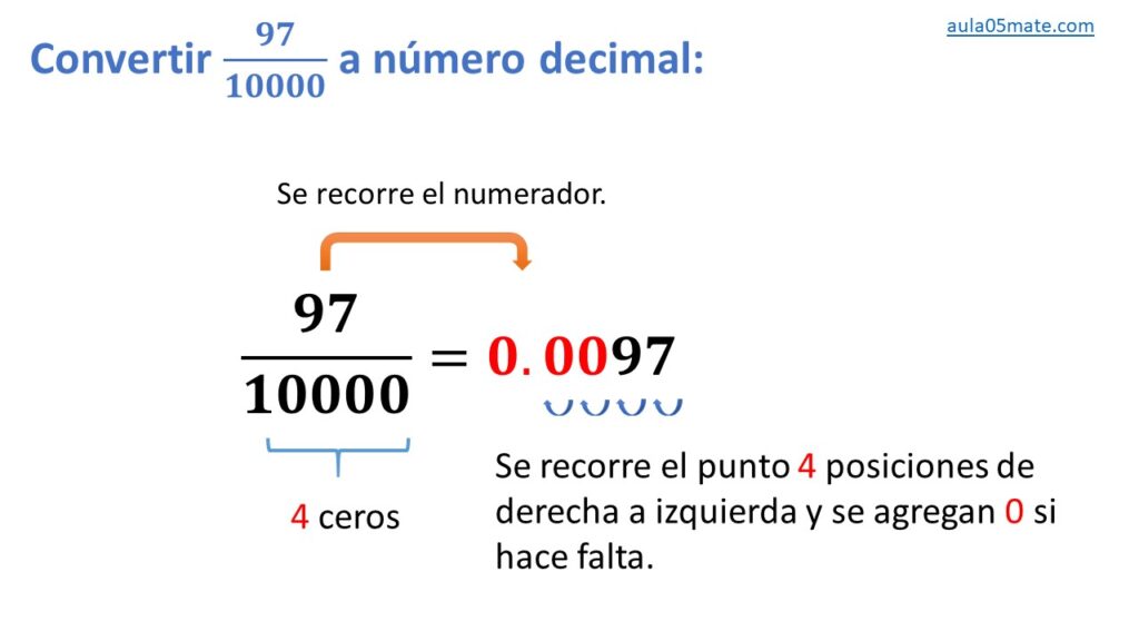 convertir de fracción decimal a número decimal