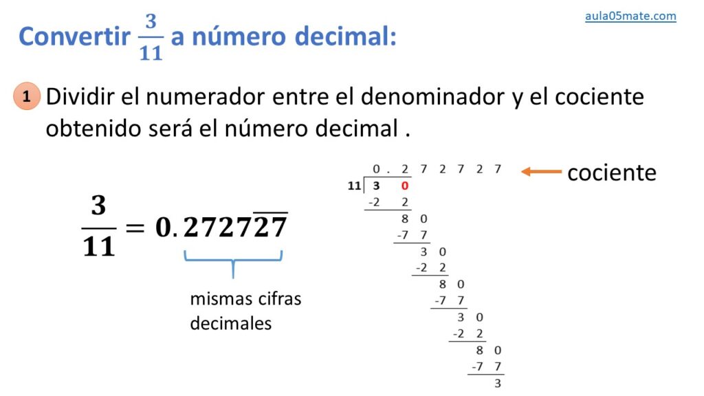 convertir de fracción a número decimal